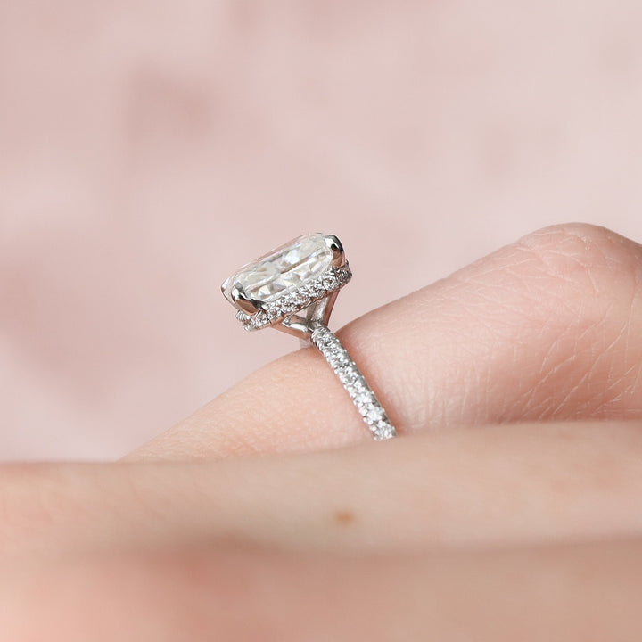 2 CT Hidden Halo Cushion cut  Moissanite  Engagement Ring