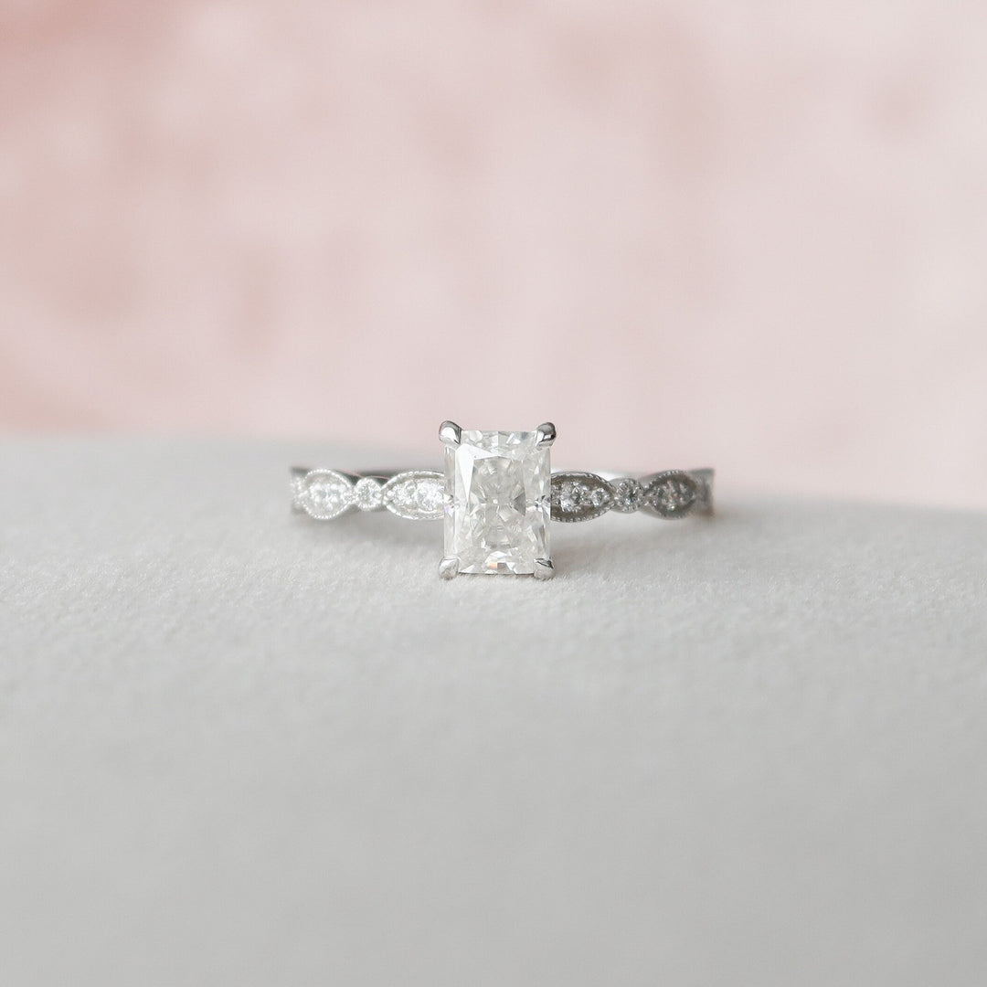 1.0CT Radiant Cut Moissanite Unique Diamond Engagement Ring