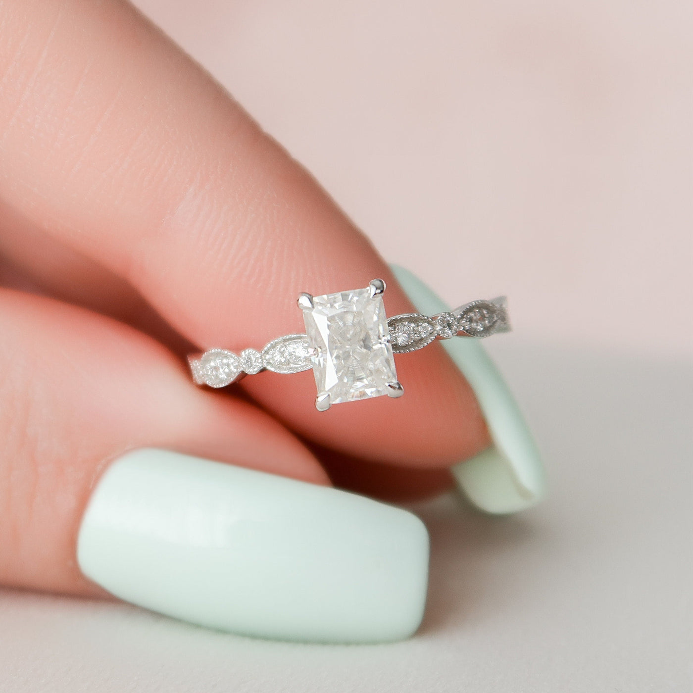 1.0CT Radiant Cut Moissanite Unique Diamond Engagement Ring