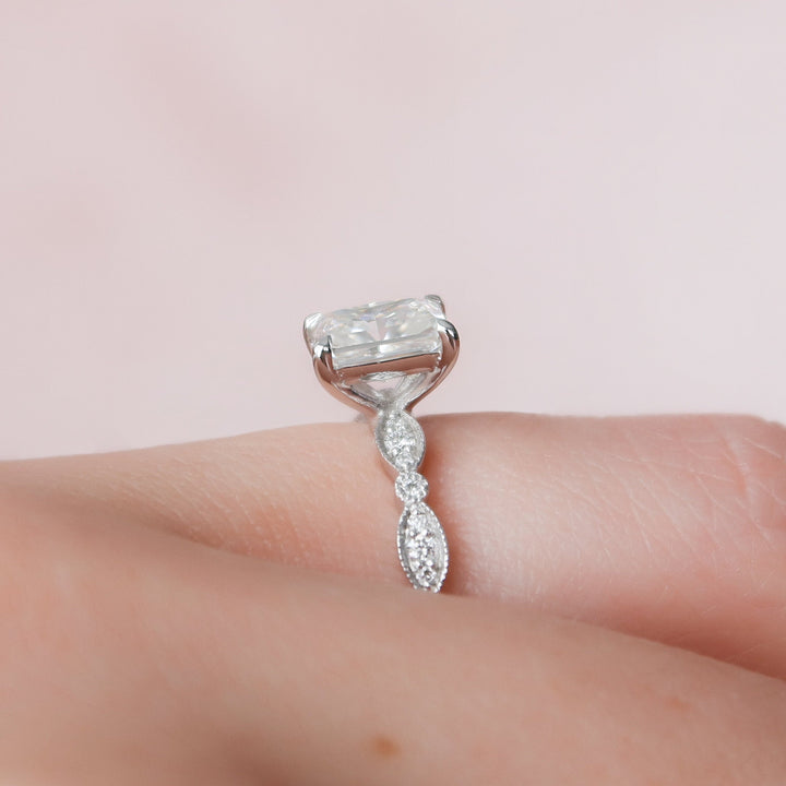1.0CT Radiant Cut Moissanite Unique Diamond Engagement Ring