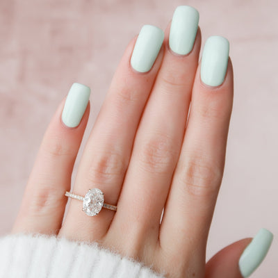 2.50CT Oval Cut Four Prong Hidden Halo Moissanite Engagement Ring