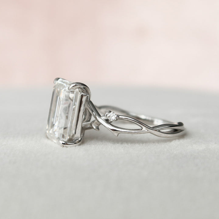 4.0CT Elongated Emerald Cut Twig Moissanite Diamond Engagement Ring