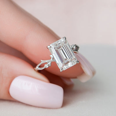 4 CT Emerald Cut Twig Moissanite Engagement Ring