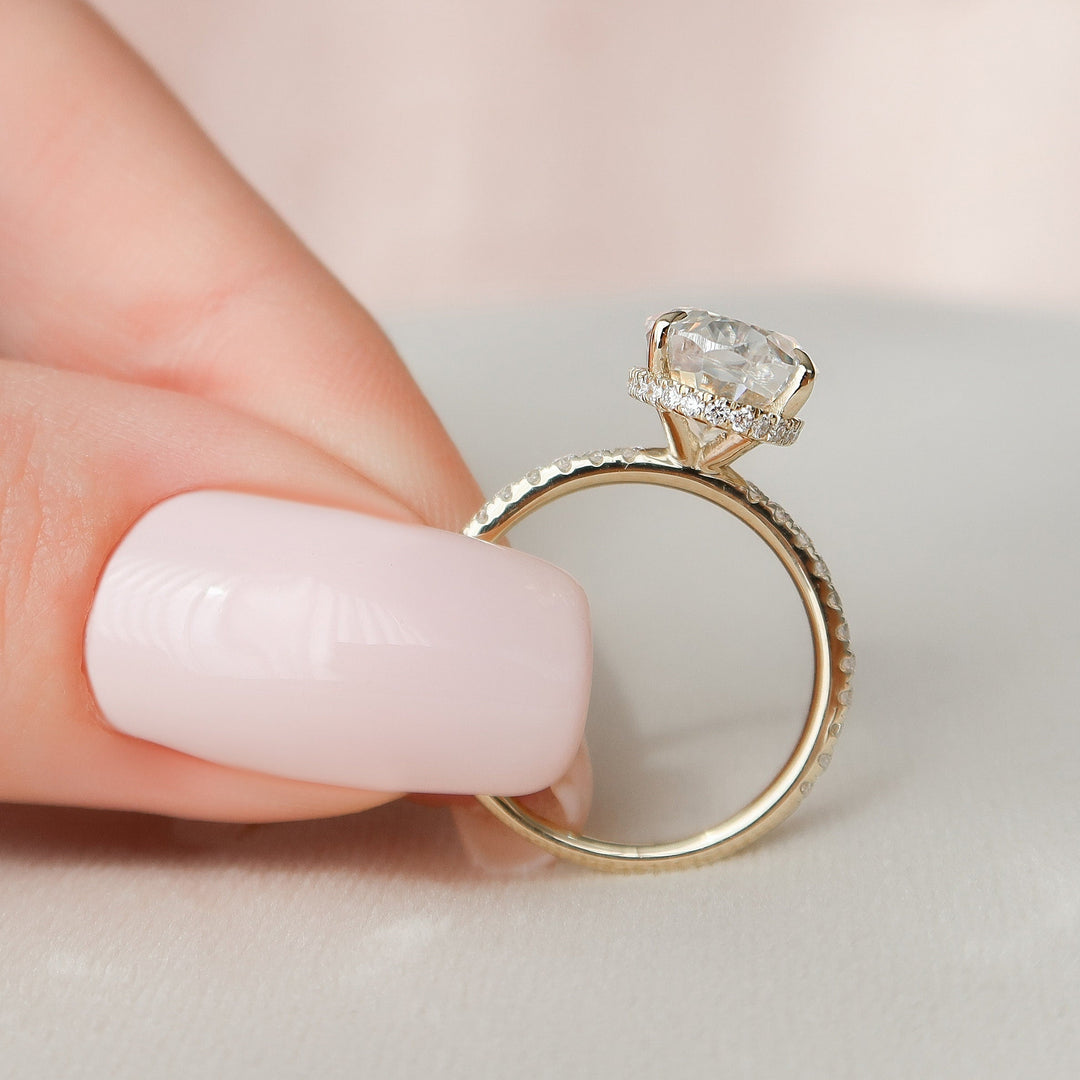 3.50CT Elongated Oval Cut Hidden Halo Moissanite Diamond Engagement Ring