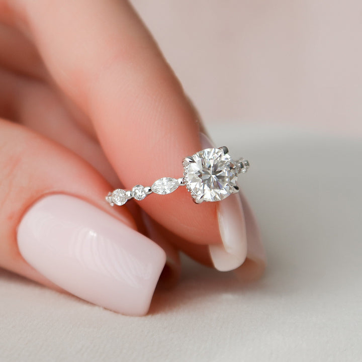 1.0CT Oval Cut Hidden Halo Moissanite Diamond Pave Engagement Ring