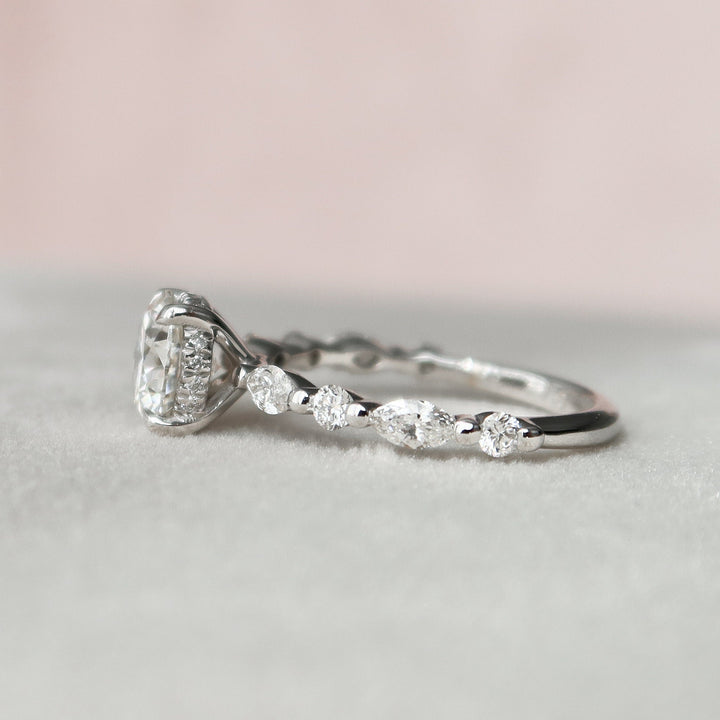 1.0CT Oval Cut Hidden Halo Moissanite Diamond Pave Engagement Ring