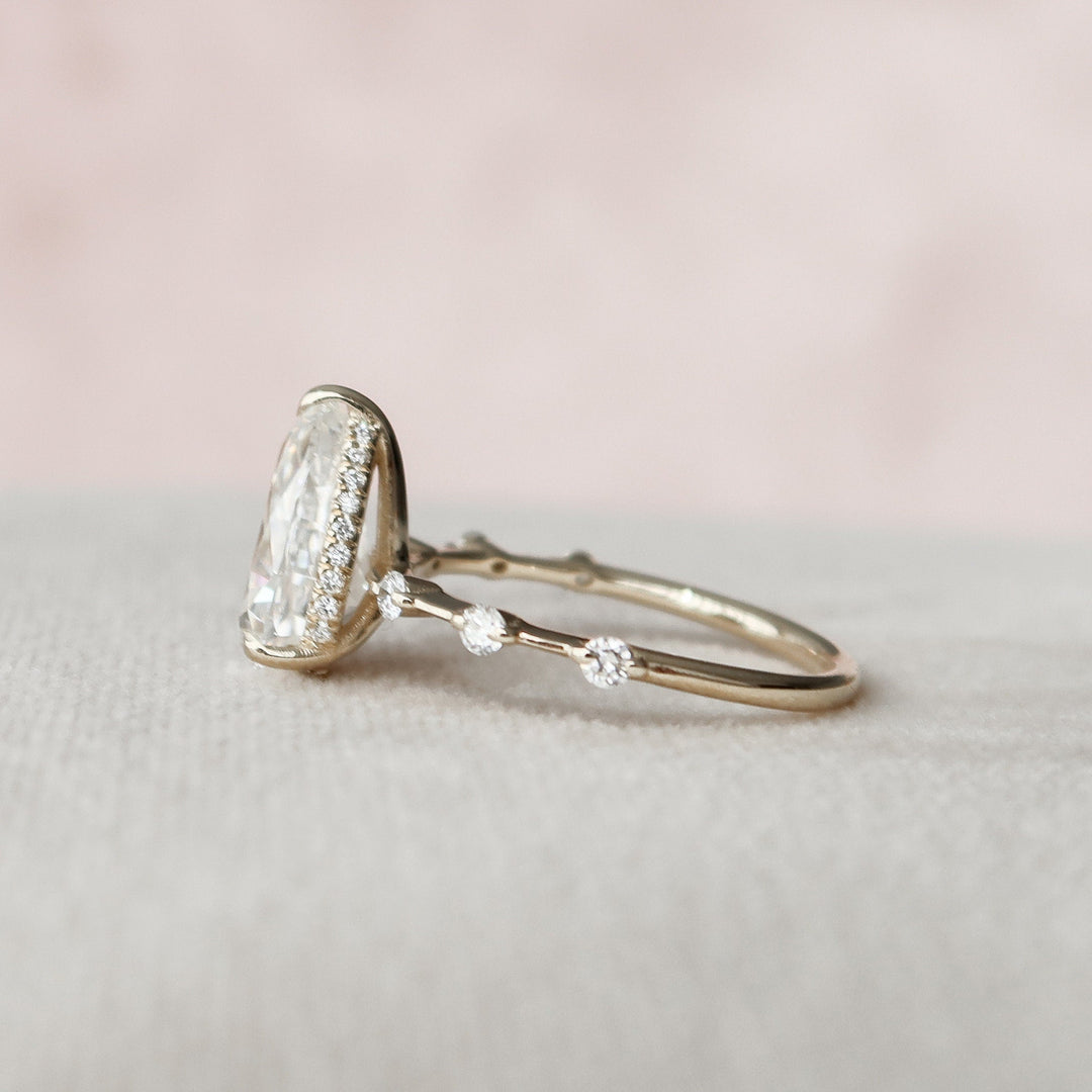 2.0CT Pear Cut Hidden Halo Moissanite Diamond Petite Pave Engagement Ring