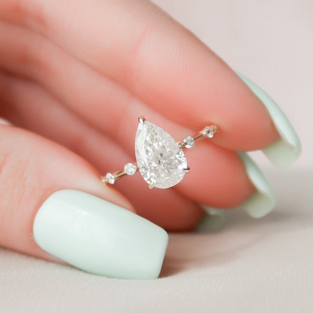 2 CT Pear cut Hidden Halo Moissanite Engagement Ring