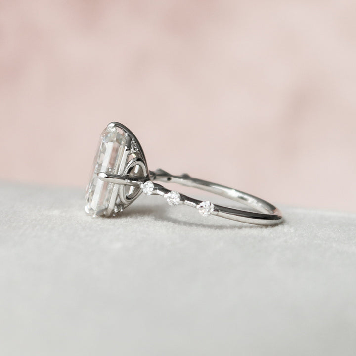 3.0CT Emerald Cut Petite Pave Moissanite Diamond Engagement Ring For Women