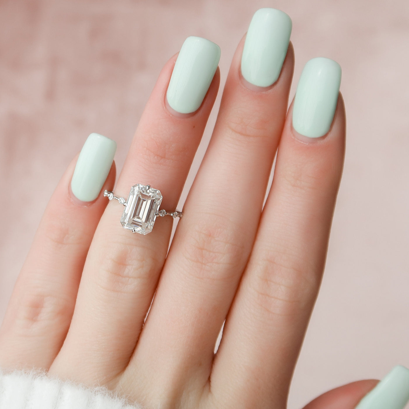 3.0CT Emerald Cut Petite Pave Moissanite Diamond Engagement Ring For Women