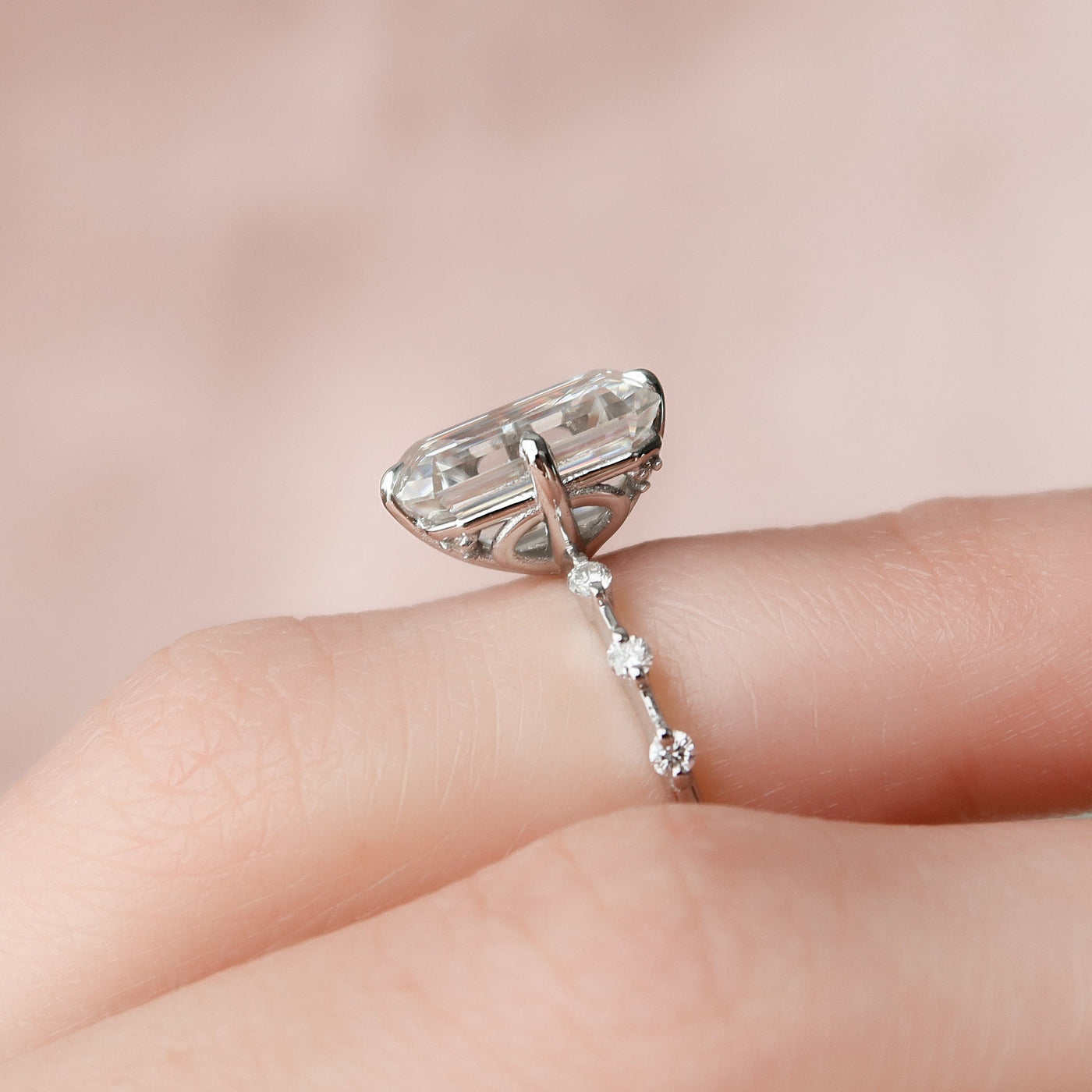 3.0CT Emerald Cut Petite Pave Moissanite Diamond Engagement Ring For Women