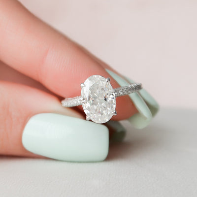 3 CT Oval cut Hidden Halo Moissanite Engagement Ring