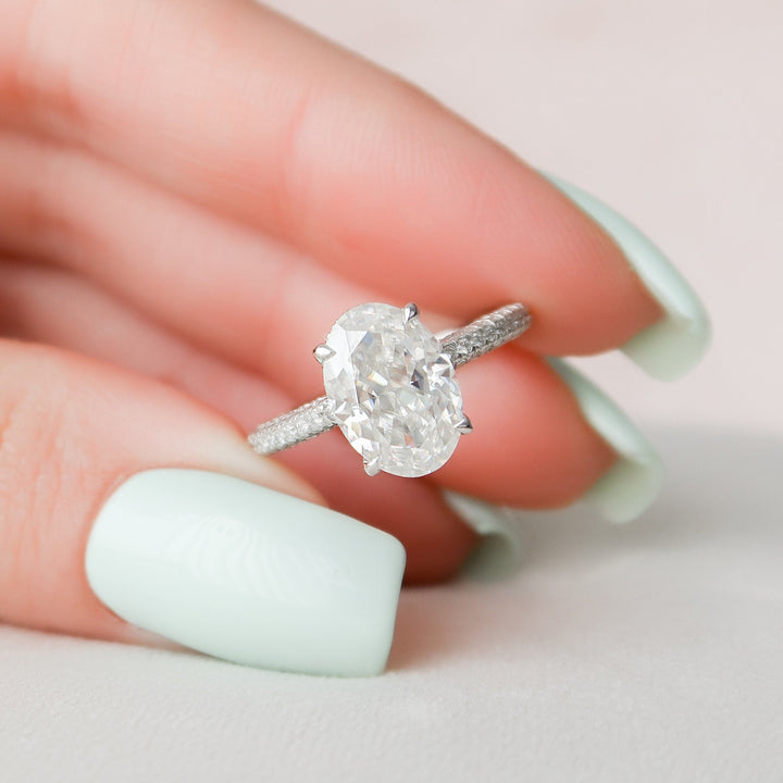 3 CT Oval cut Hidden Halo Moissanite Engagement Ring