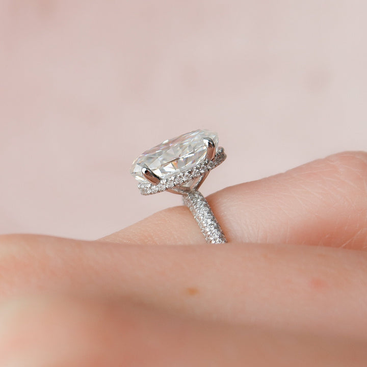 3 CT Oval cut Hidden Halo Moissanite Engagement Ring