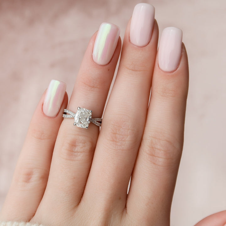 2 CT Cushion cut Split Shank Moissanite Wedding Ring