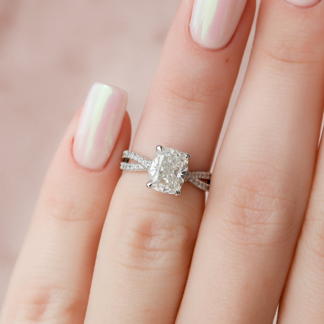 2 CT Cushion cut Split Shank Moissanite Wedding Ring
