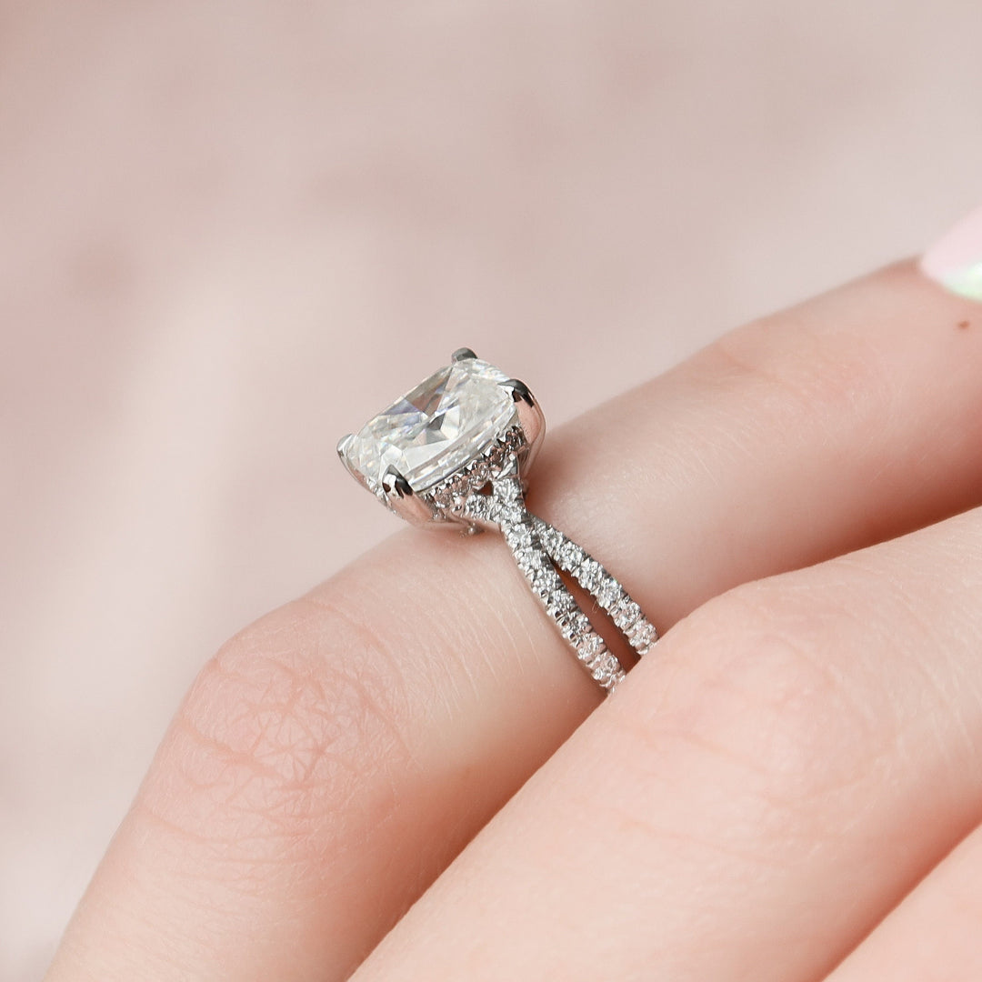2 CT Cushion cut Split Shank Moissanite Wedding Ring