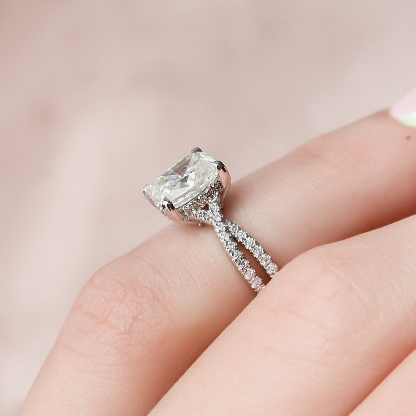 2 CT Cushion cut Split Shank Moissanite Wedding Ring