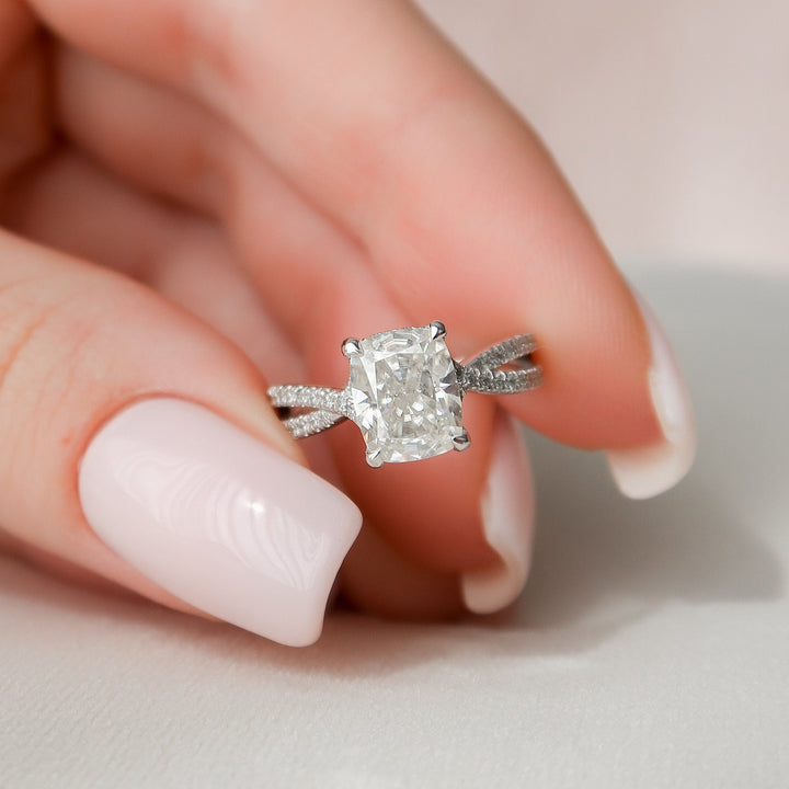2 CT Cushion cut Split Shank Moissanite Wedding Ring