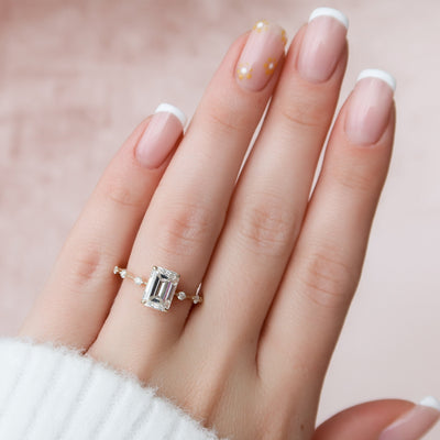 2.50CT Emerald Cut Petite Pave Moissanite Engagement Ring