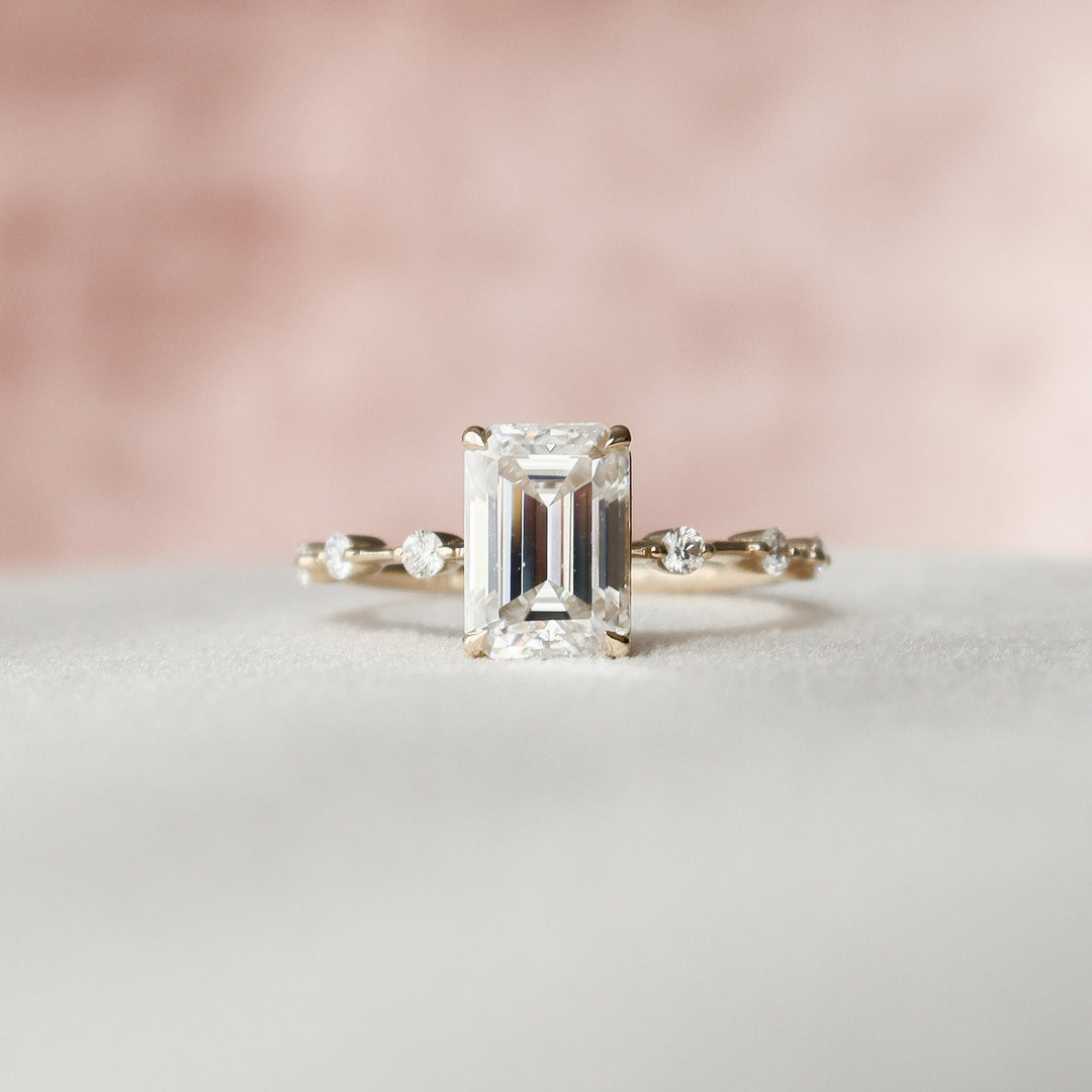 2.50CT Emerald Cut Petite Pave Moissanite Engagement Ring
