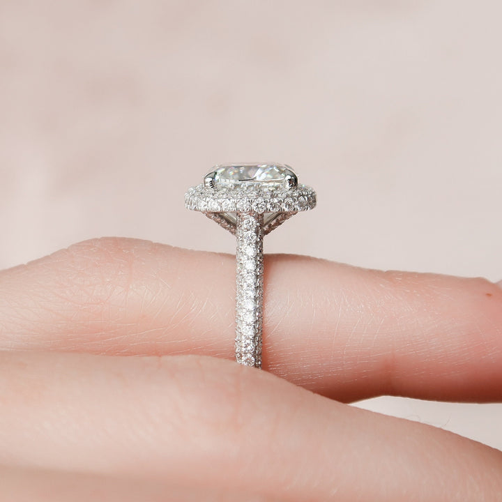 4.0CT Cushion Cut Cathedral Halo Moissanite Engagement Ring