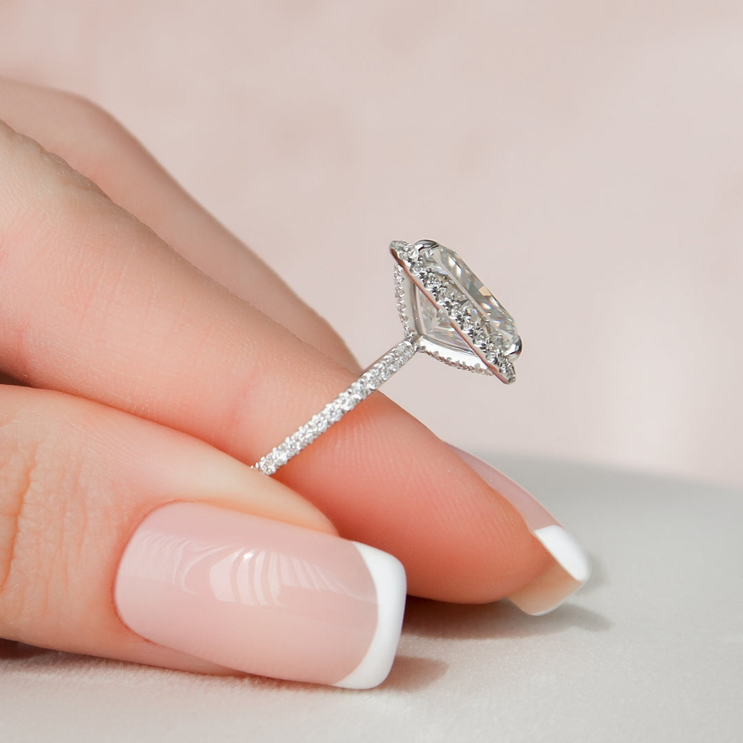 5.0CT Radiant Cut Halo Moissanite Diamond Pave Engagement Ring