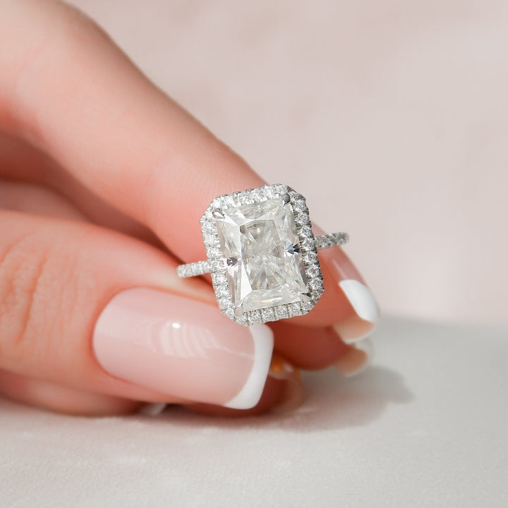 5 CT Radiant Cut Halo Moissanite Engagement Ring