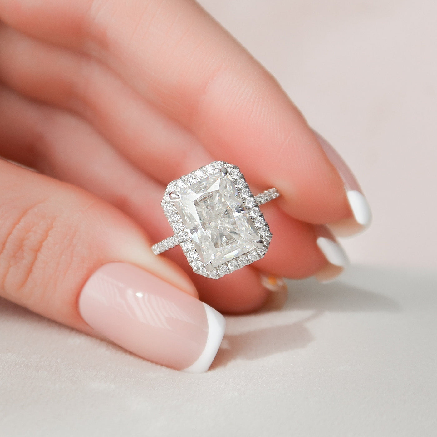 5.0CT Radiant Cut Halo Moissanite Diamond Pave Engagement Ring