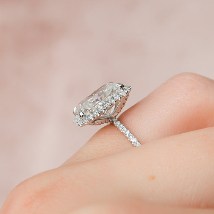 5.0CT Radiant Cut Halo Moissanite Diamond Pave Engagement Ring