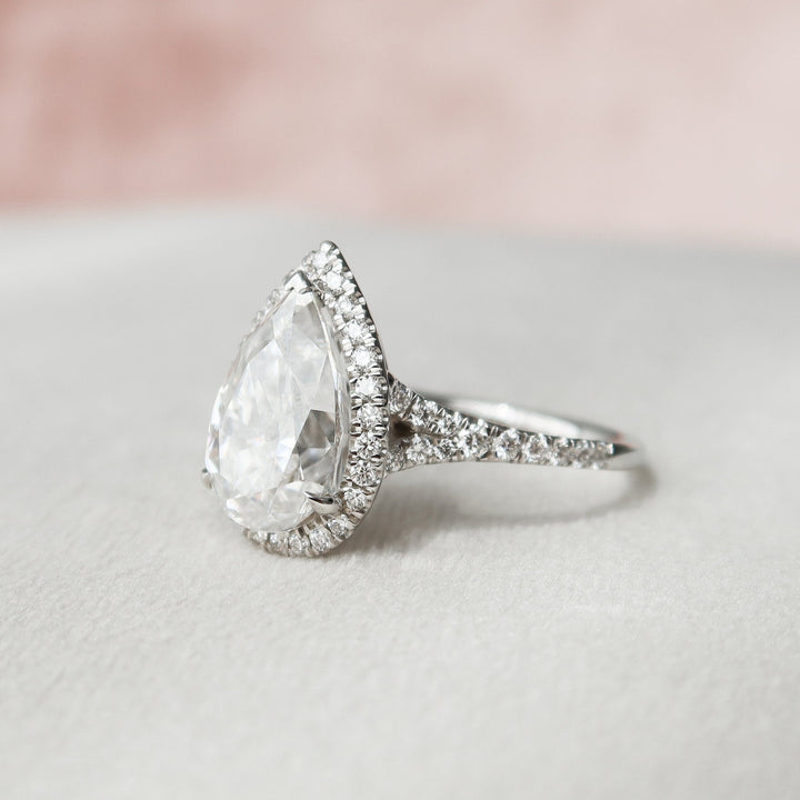 3 CT Pear Shaped Halo Moissanite Diamond  Engagement Ring
