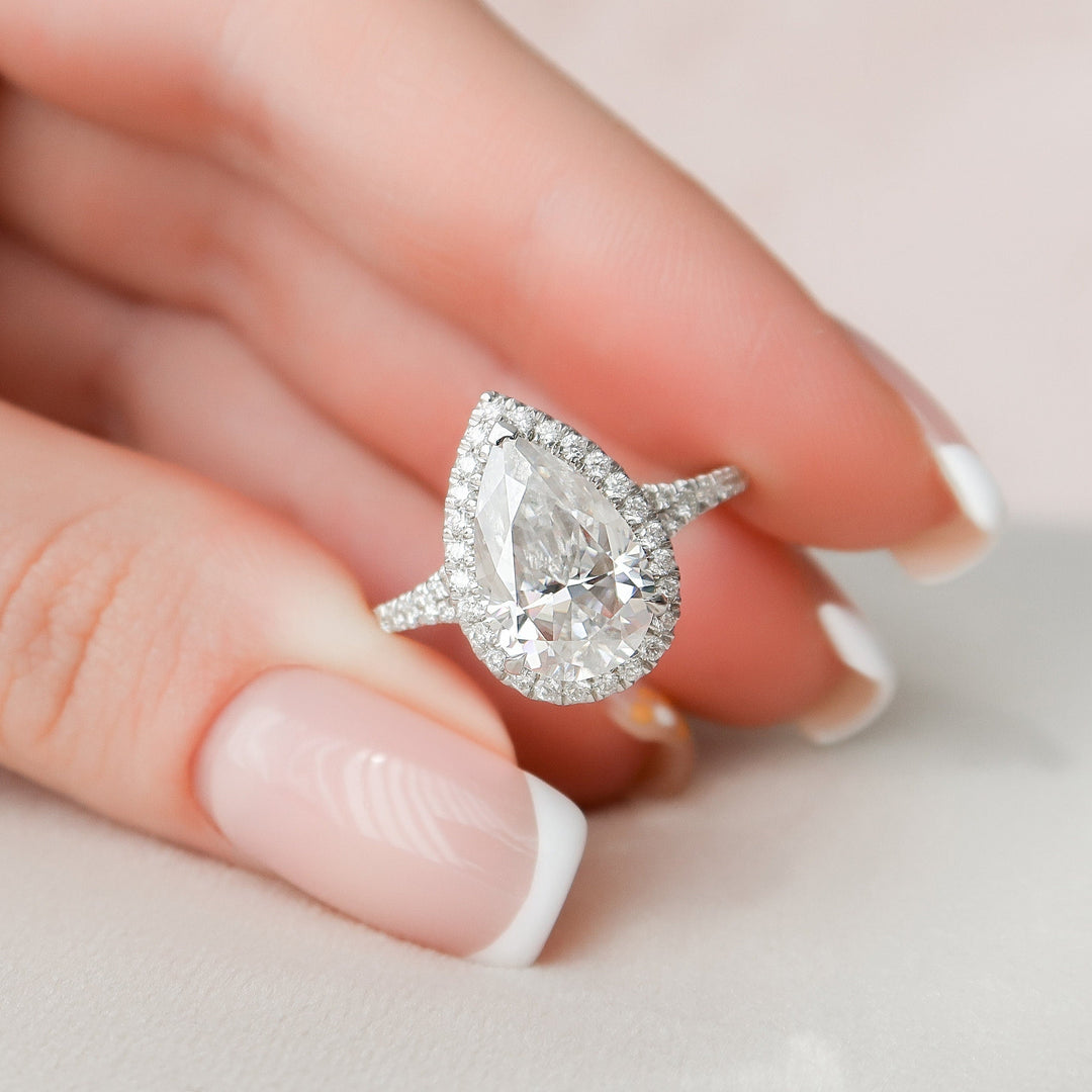 3 CT Pear Shaped Halo Moissanite Diamond  Engagement Ring
