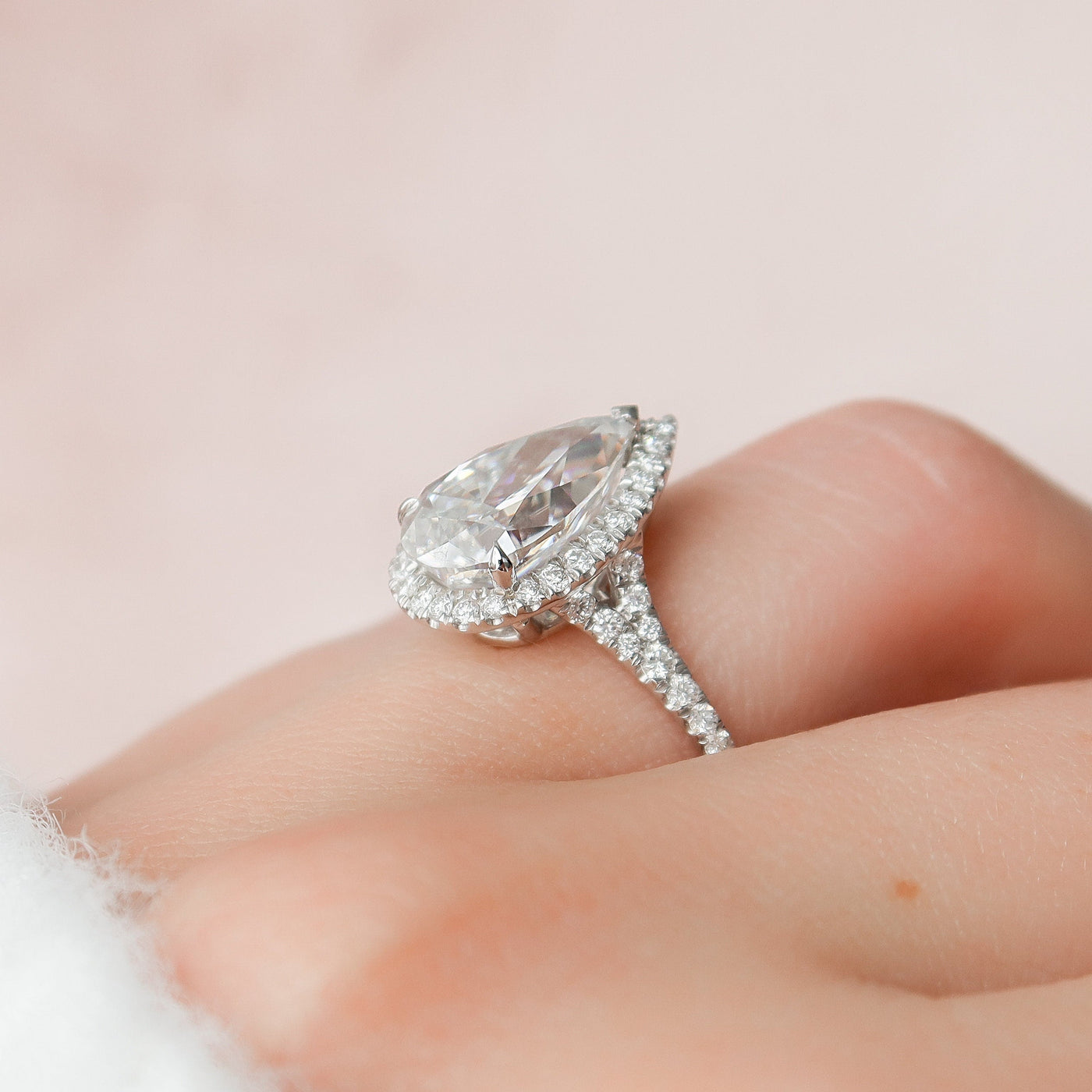 3 CT Pear Shaped Halo Moissanite Diamond  Engagement Ring
