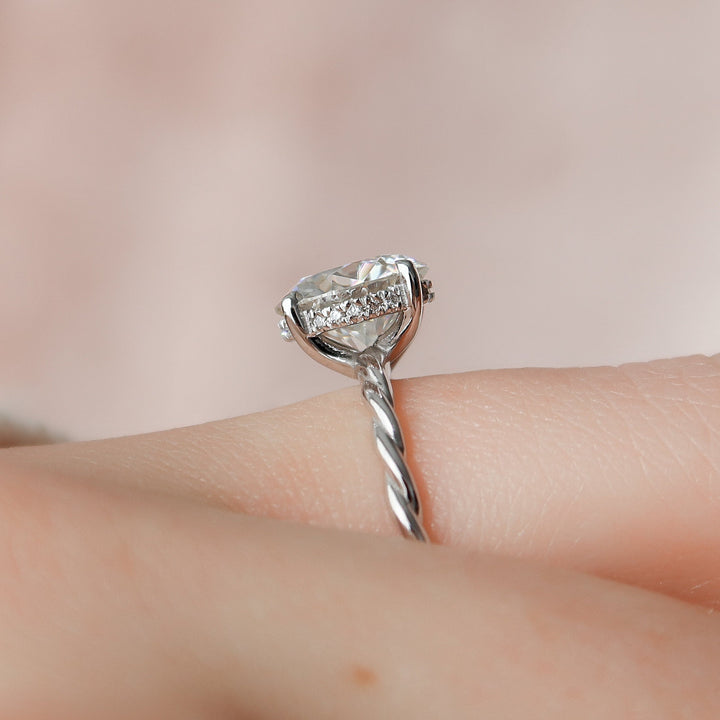 2.50CT Round Cut Braided Moissanite Diamond Hidden Halo Engagement Ring
