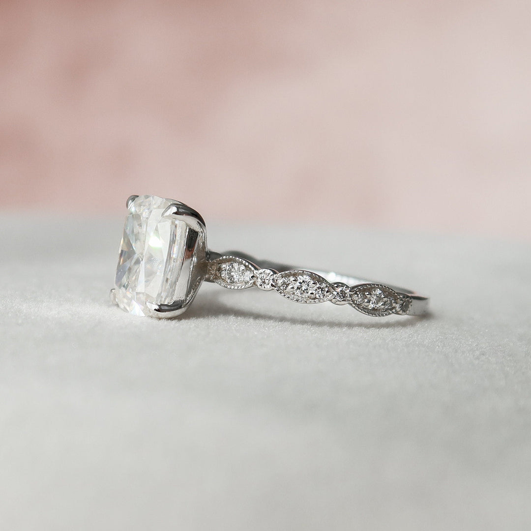 2.5 CT Elongated Cushion cut Art Deco Moissanite Engagement Ring