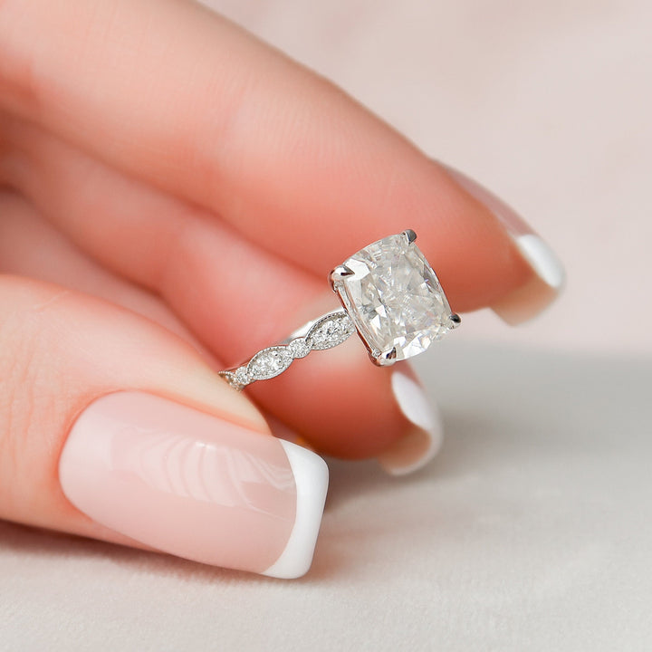 2.5 CT Elongated Cushion cut Art Deco Moissanite Engagement Ring