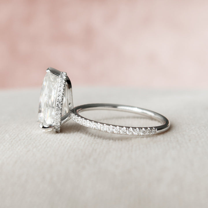 3 CT Pear Shaped Hidden Halo Moissanite  Engagement Ring
