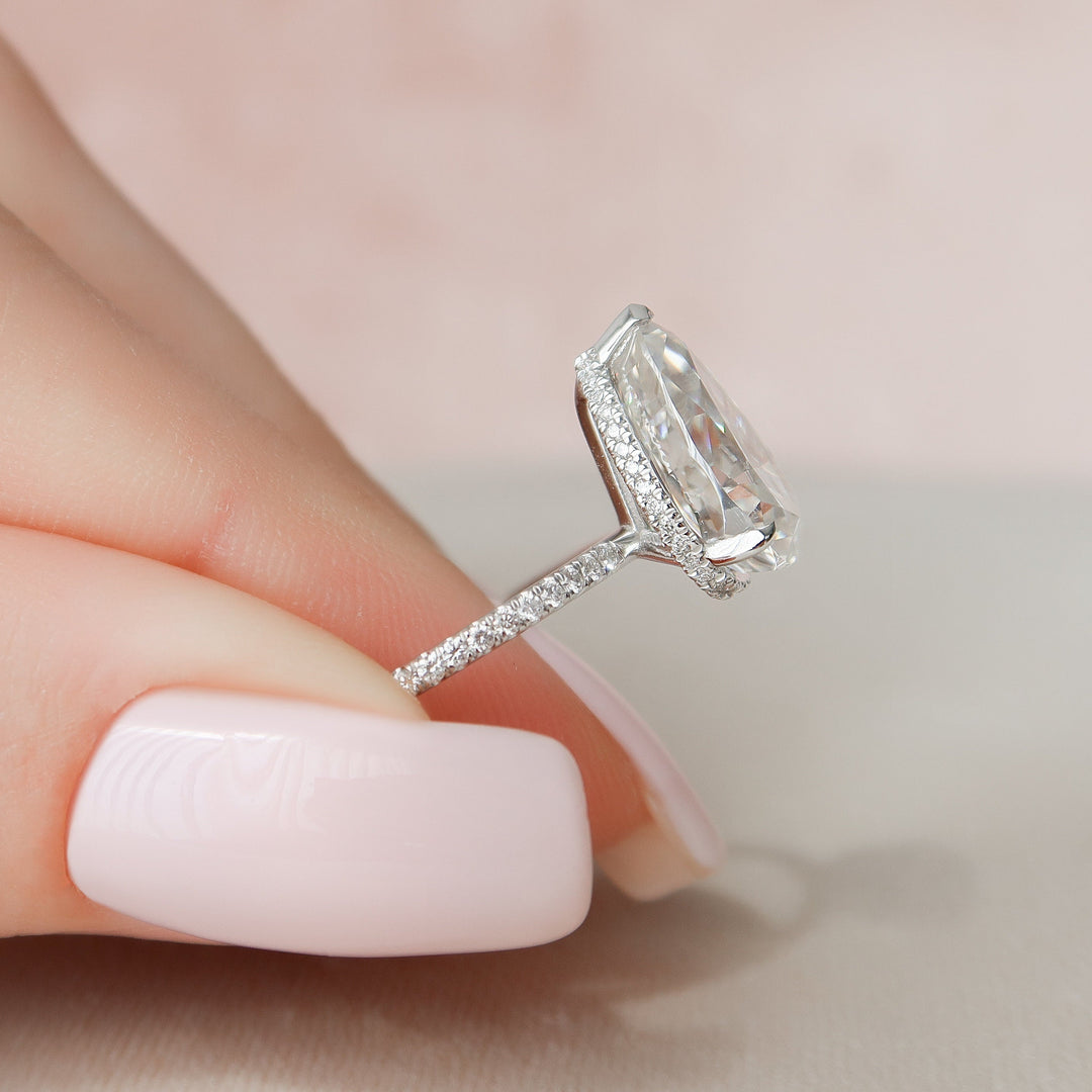 3 CT Pear Shaped Hidden Halo Moissanite  Engagement Ring