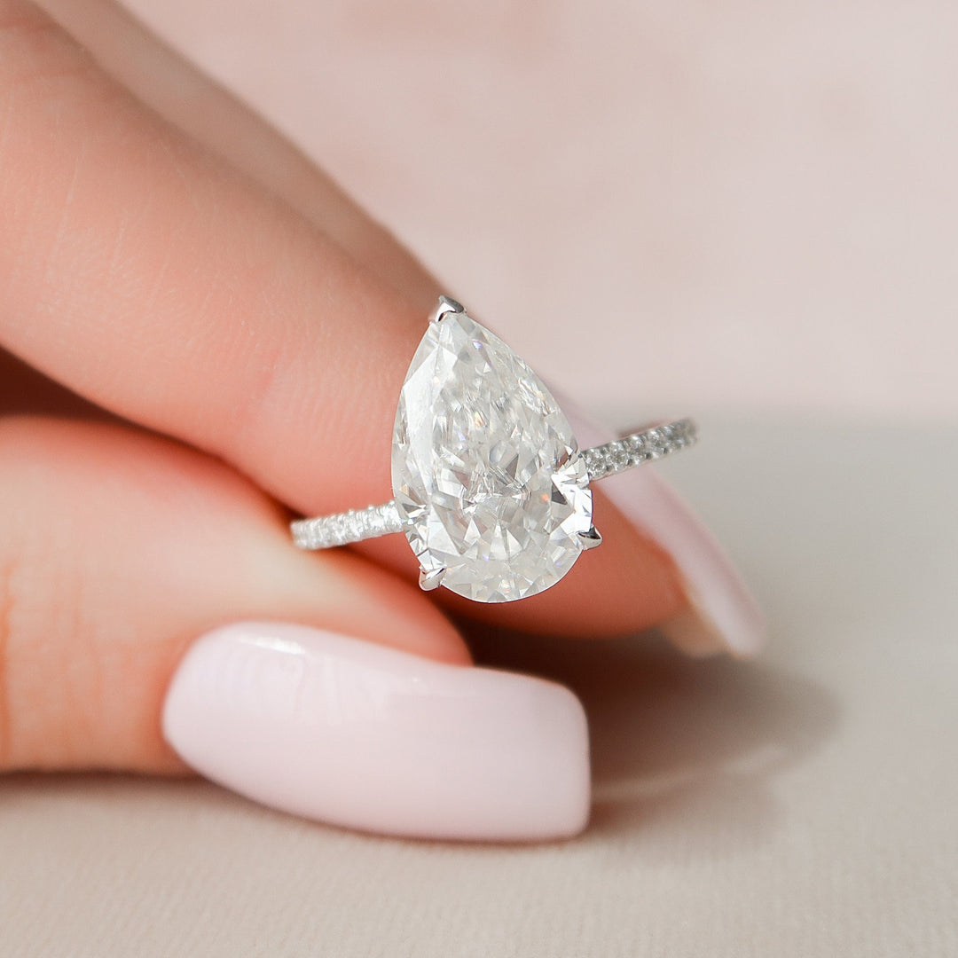 3 CT Pear Shaped Hidden Halo Moissanite  Engagement Ring