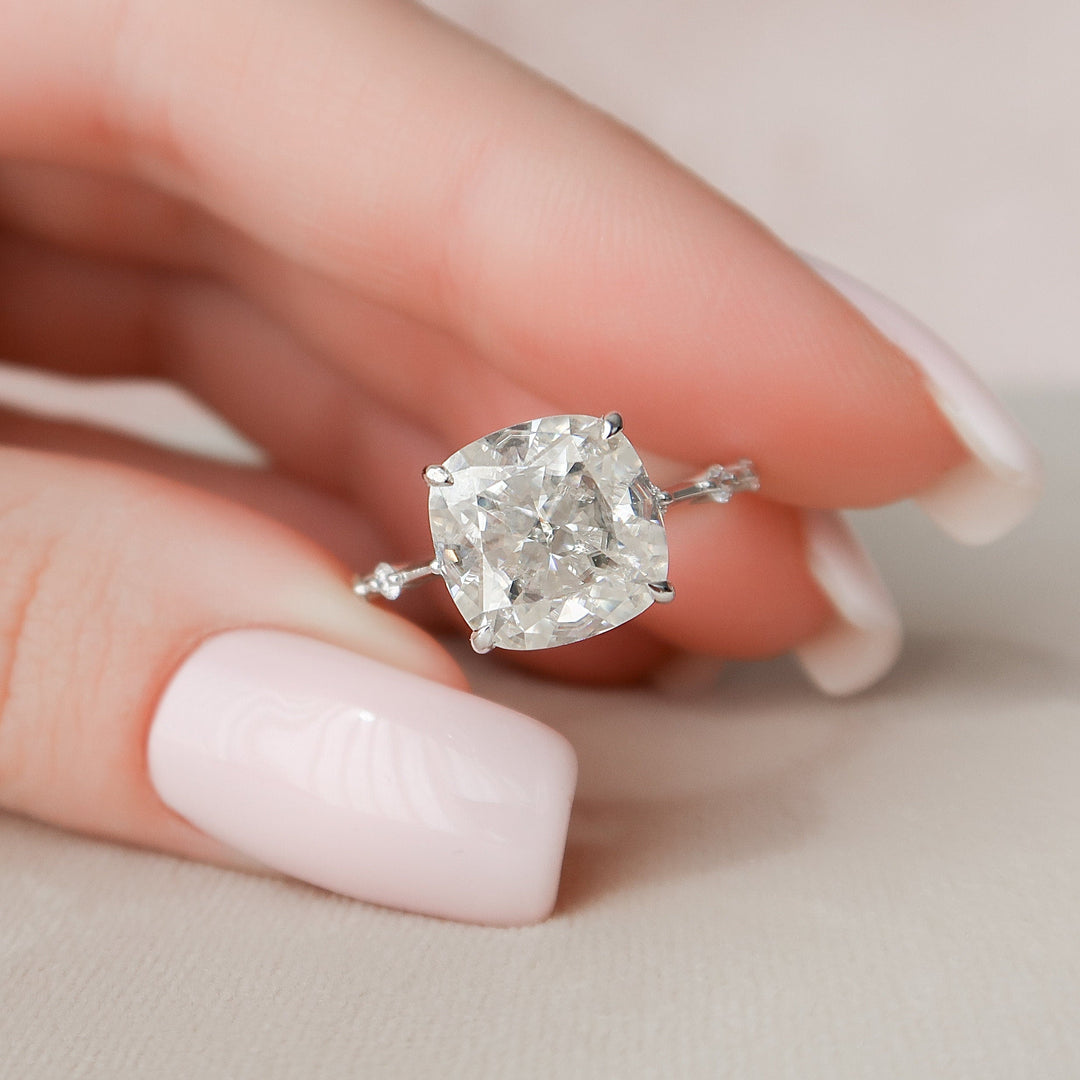5.0CT Cushion Cut Petite Pave Moissanite Diamond Engagement Ring
