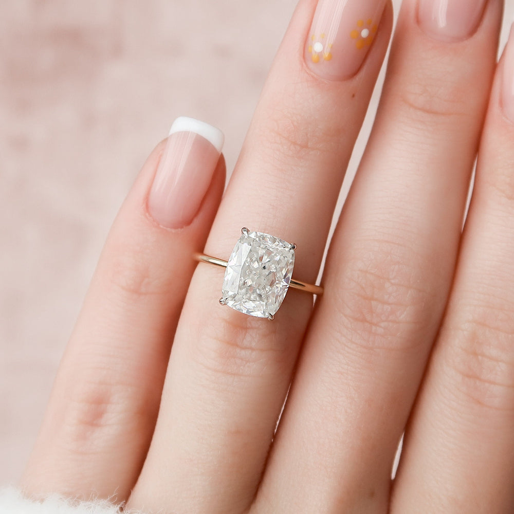 4.0CT Elongated Cushion Cut Moissanite Hidden Halo Diamond Engagement Ring