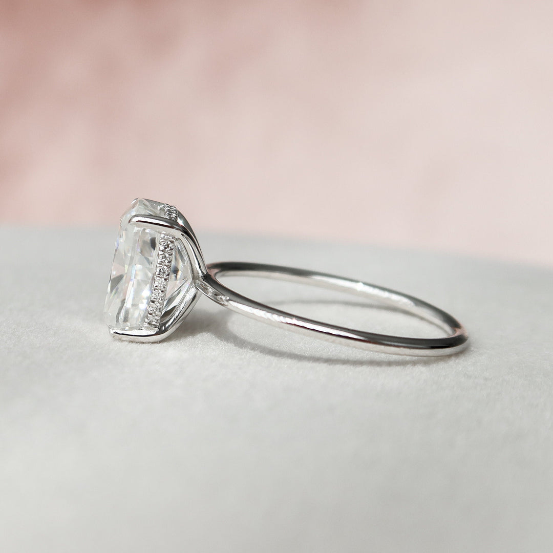 6 CT Cushion Cut  Hidden Halo  Moissanite Engagement Ring
