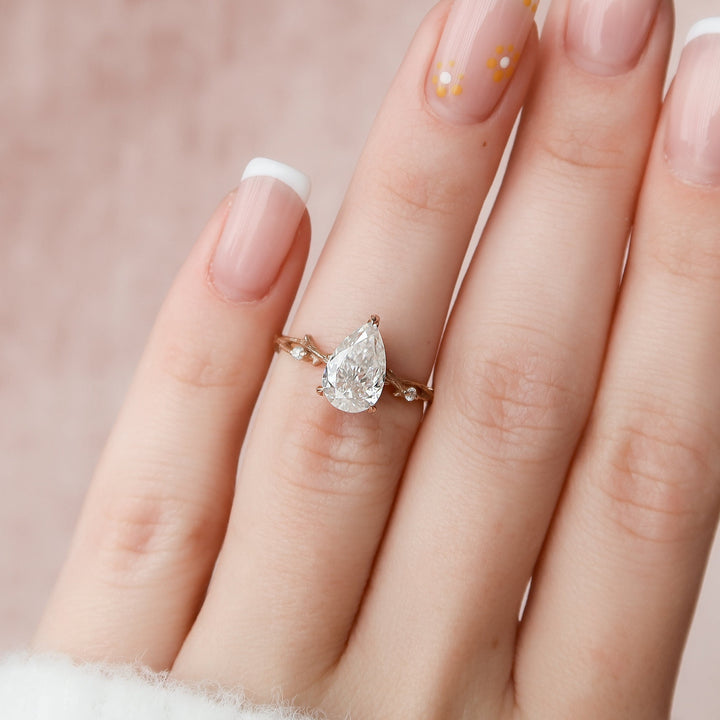 1.5 CT Pear Shaped Nature Inspired Twig Diamond Engagement Ring