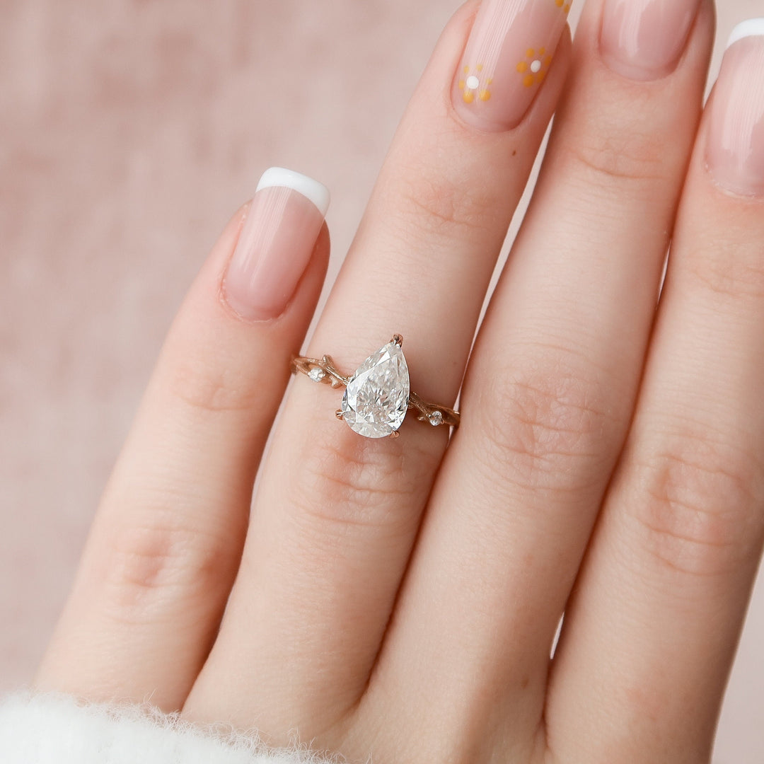 1.50CT Pear Shaped Nature Inspired Twig Diamond Engagement Ring