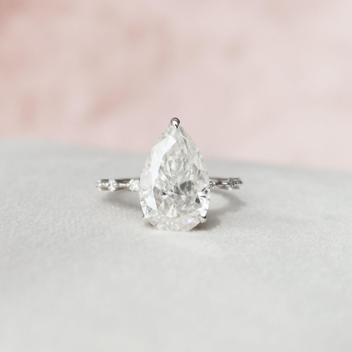 3.50CT Pear Cut Solitaire Moissanite Hidden Halo Engagement Ring