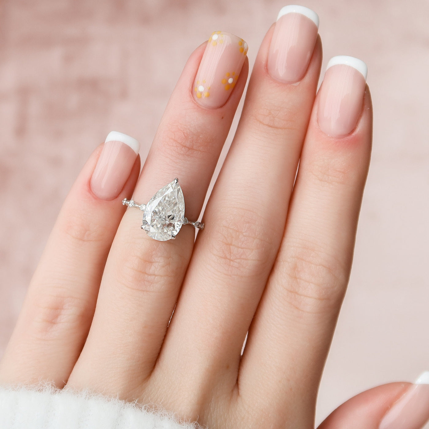 3.50CT Pear Cut Solitaire Moissanite Hidden Halo Engagement Ring