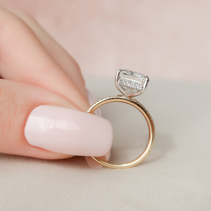 5 СT Radiant Cut Hidden Halo Moissanite Engagement Ring