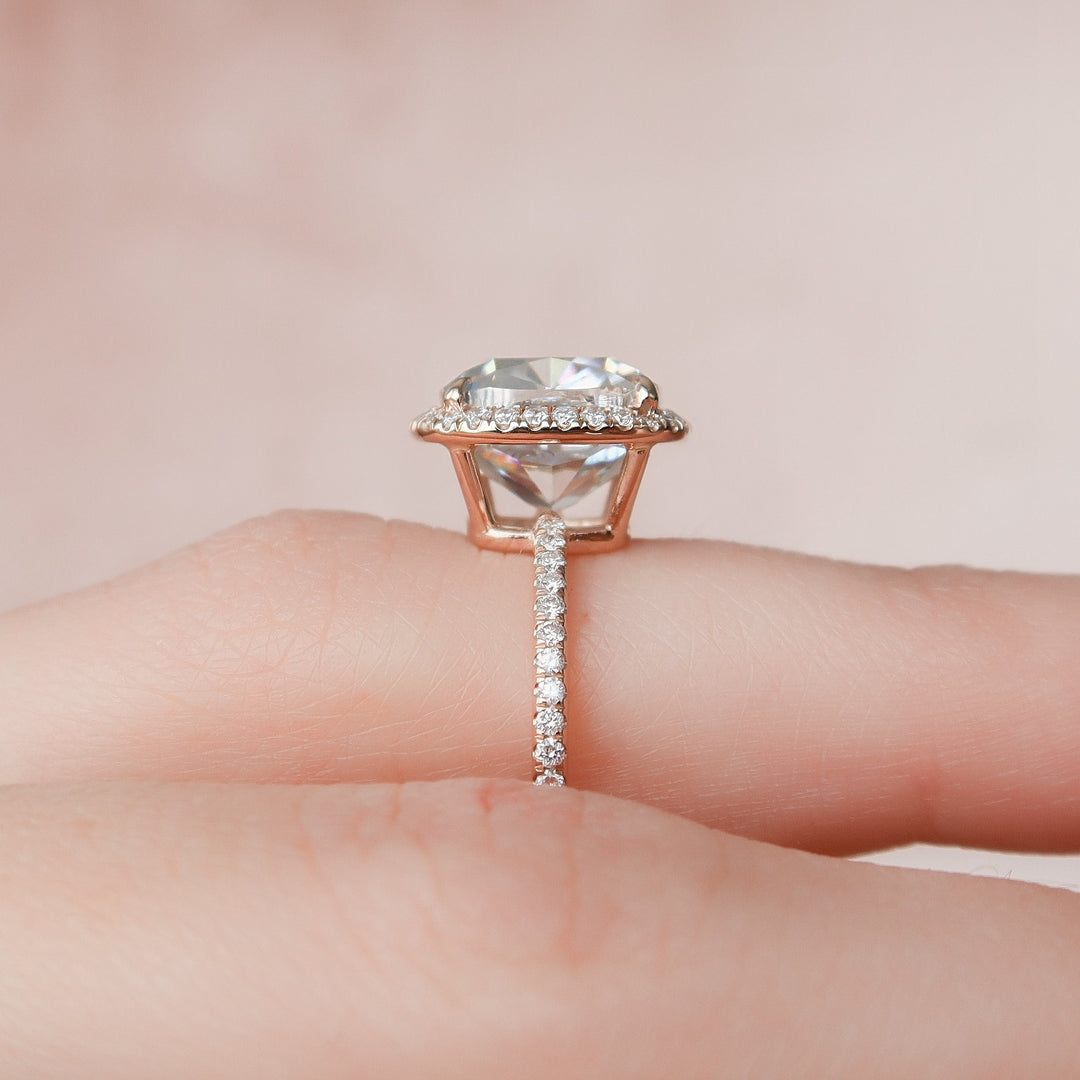 5.0CT Cushion Cut Halo Moissanite Engagement Ring