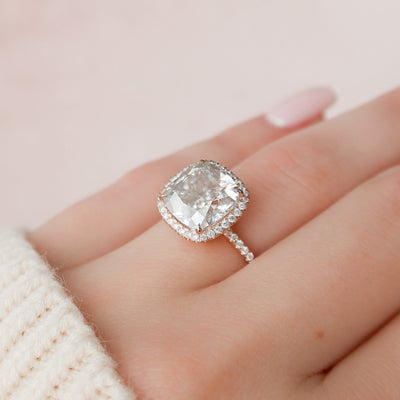 5.0CT Cushion Cut Halo Moissanite Engagement Ring