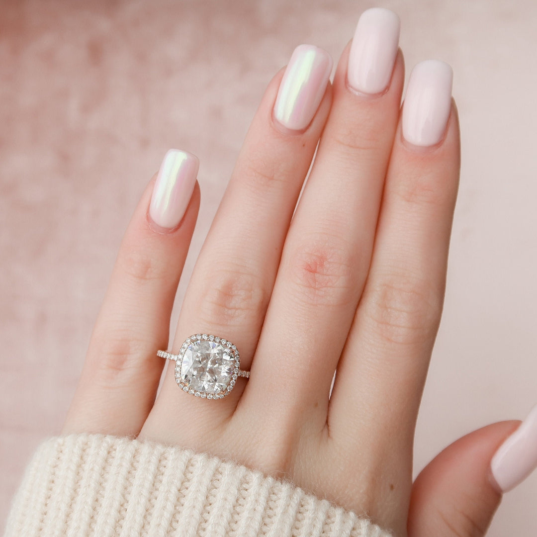 5.0CT Cushion Cut Halo Moissanite Engagement Ring